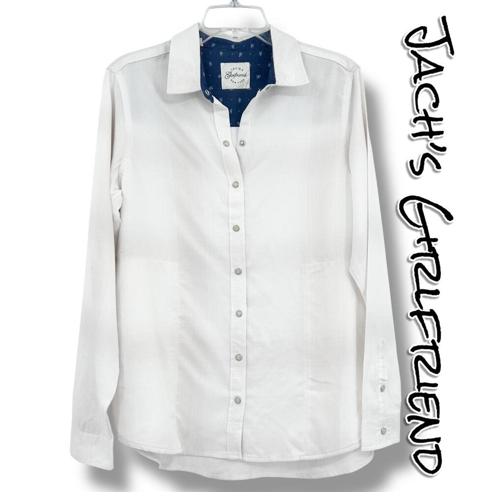 Jachs Girlfriend White Button Down Shirt Hidden Pockets Snap Front Blouse S